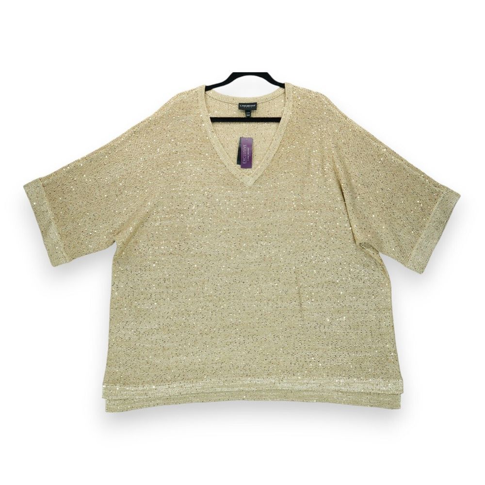 NWT LANE BRYANT Gold Sequin Top Shirt Short Sleeve Size 26/28 Heavyweight‎